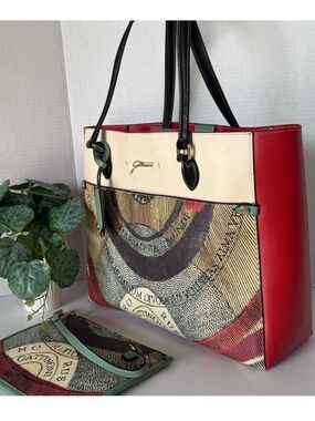 Multicolor Graphic Gattinoni Tote with Pouch Set.